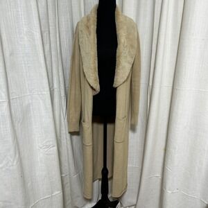 Ontheway Duster Cardigan Long Faux Fur Collar Beige Knit Open Front Womens Sz‎ L